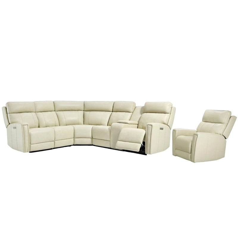 Canapé d'angle électrique 6 places en cuir véritable 104 L et fauteuil inclinable 39 L avec zéro gravité, ports USB, 2 fauteuils fixes sans accoudoirs