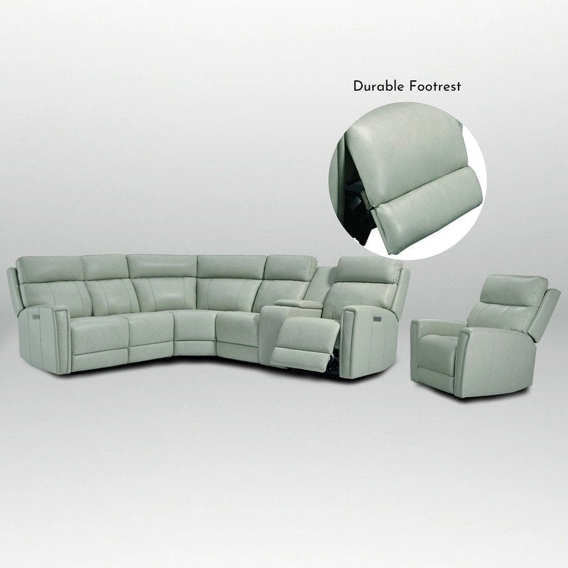 Canapé d'angle électrique 6 places en cuir véritable 104 L et fauteuil inclinable 39 L avec zéro gravité, ports USB, 2 fauteuils fixes sans accoudoirs