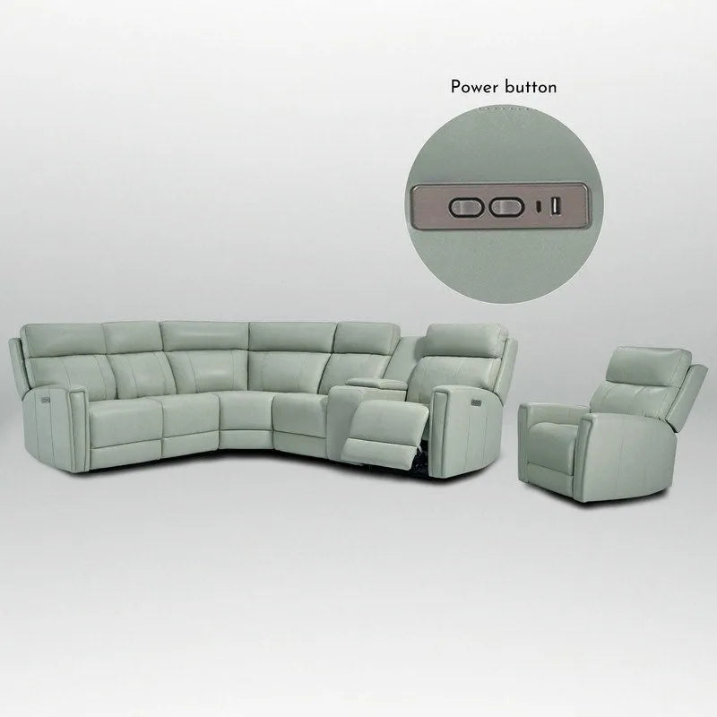 Canapé d'angle électrique 6 places en cuir véritable 104 L et fauteuil inclinable 39 L avec zéro gravité, ports USB, 2 fauteuils fixes sans accoudoirs