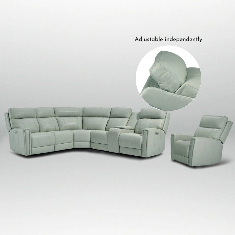 Canapé d'angle électrique 6 places en cuir véritable 104 L et fauteuil inclinable 39 L avec zéro gravité, ports USB, 2 fauteuils fixes sans accoudoirs