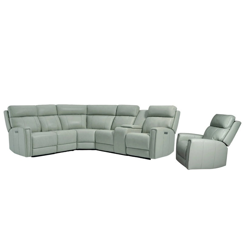 Canapé d'angle électrique 6 places en cuir véritable 104 L et fauteuil inclinable 39 L avec zéro gravité, ports USB, 2 fauteuils fixes sans accoudoirs