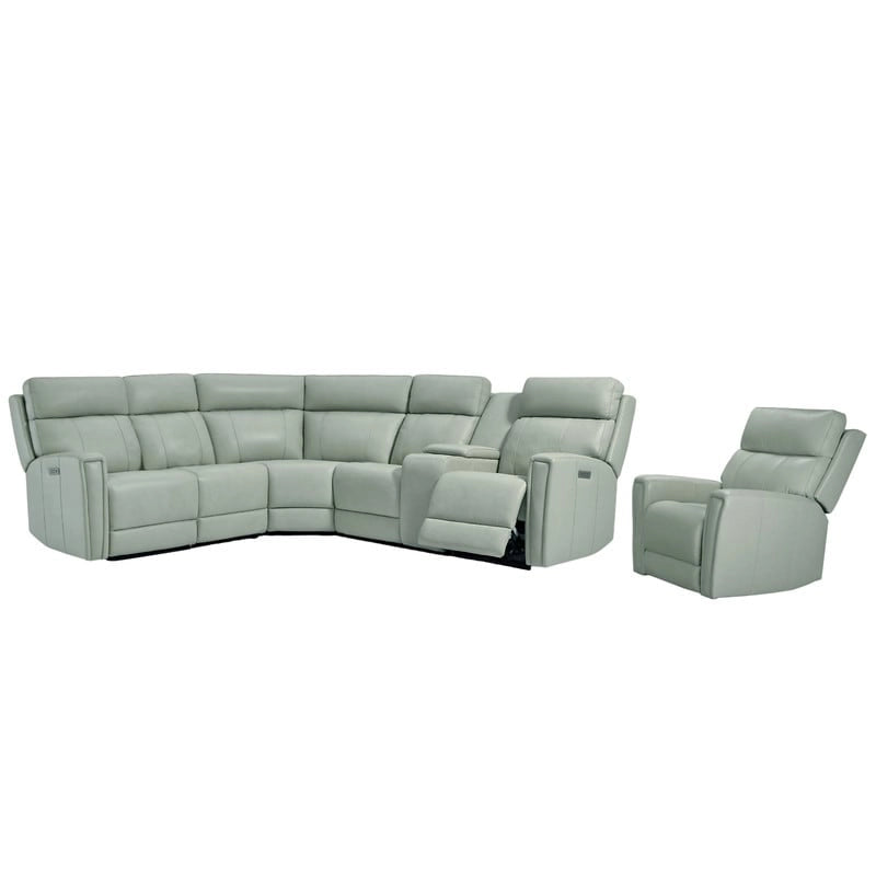 Canapé d'angle électrique 6 places en cuir véritable 104 L et fauteuil inclinable 39 L avec zéro gravité, ports USB, 2 fauteuils fixes sans accoudoirs