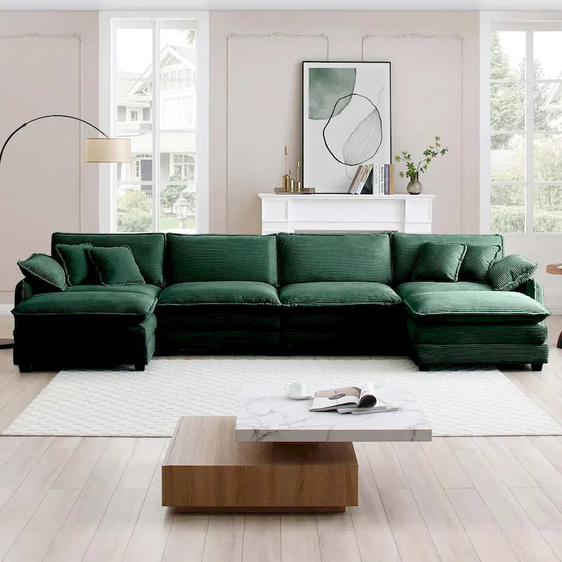 Divano sezionale modulare a U in velluto a coste oversize da 6 pezzi con pouf