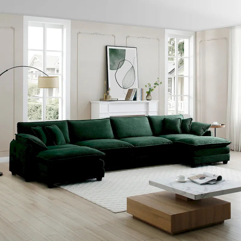 Divano sezionale modulare a U in velluto a coste oversize da 6 pezzi con pouf