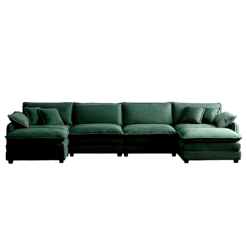 Divano sezionale modulare a U in velluto a coste oversize da 6 pezzi con pouf
