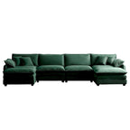 Divano sezionale modulare a U in velluto a coste oversize da 6 pezzi con pouf