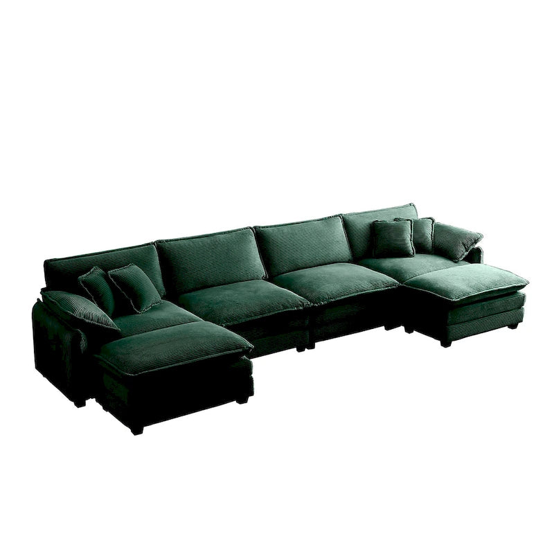 Divano sezionale modulare a U in velluto a coste oversize da 6 pezzi con pouf
