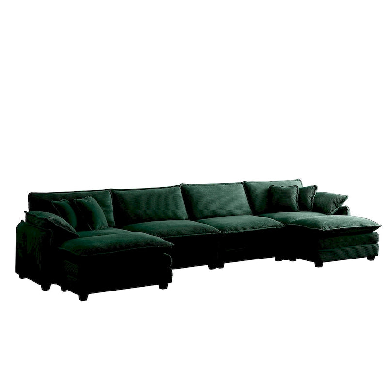 Divano sezionale modulare a U in velluto a coste oversize da 6 pezzi con pouf