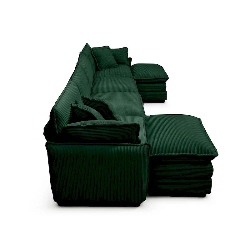 Divano sezionale modulare a U in velluto a coste oversize da 6 pezzi con pouf