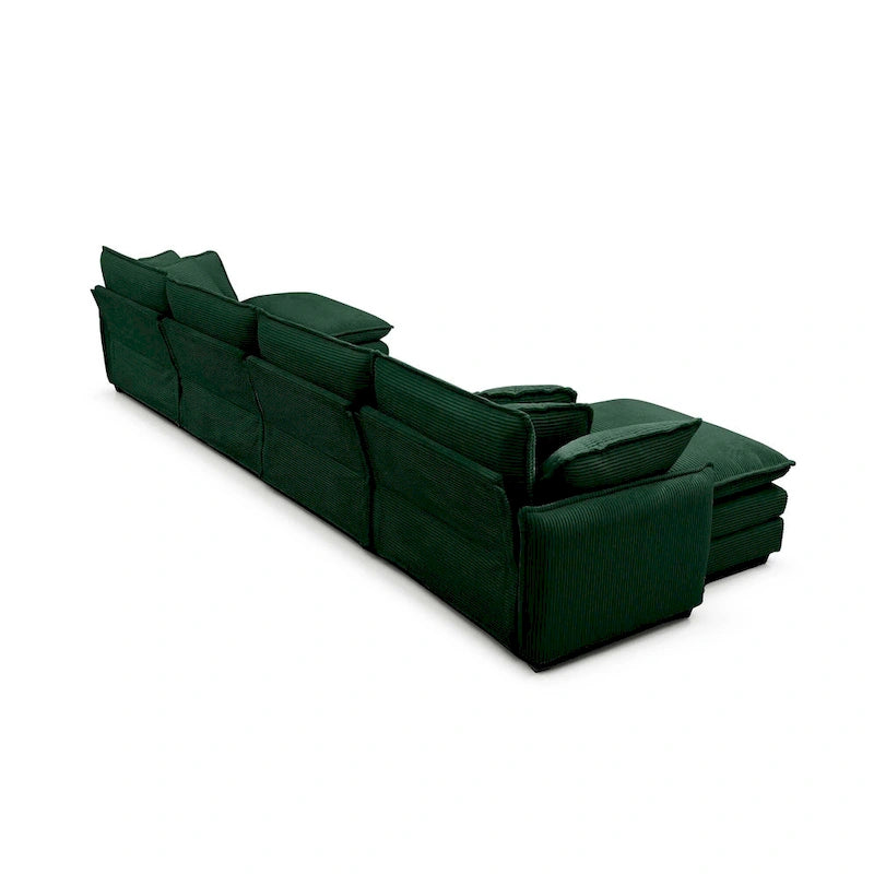 Divano sezionale modulare a U in velluto a coste oversize da 6 pezzi con pouf