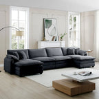 Divano sezionale modulare a U in velluto a coste oversize da 6 pezzi con pouf