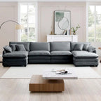 Divano sezionale modulare a U in velluto a coste oversize da 6 pezzi con pouf