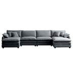 Divano sezionale modulare a U in velluto a coste oversize da 6 pezzi con pouf