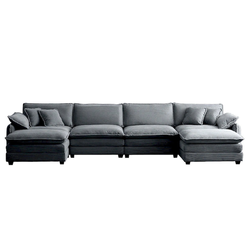 Divano sezionale modulare a U in velluto a coste oversize da 6 pezzi con pouf