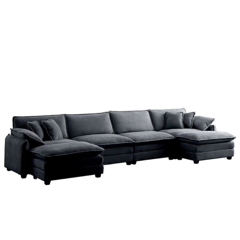 Divano sezionale modulare a U in velluto a coste oversize da 6 pezzi con pouf