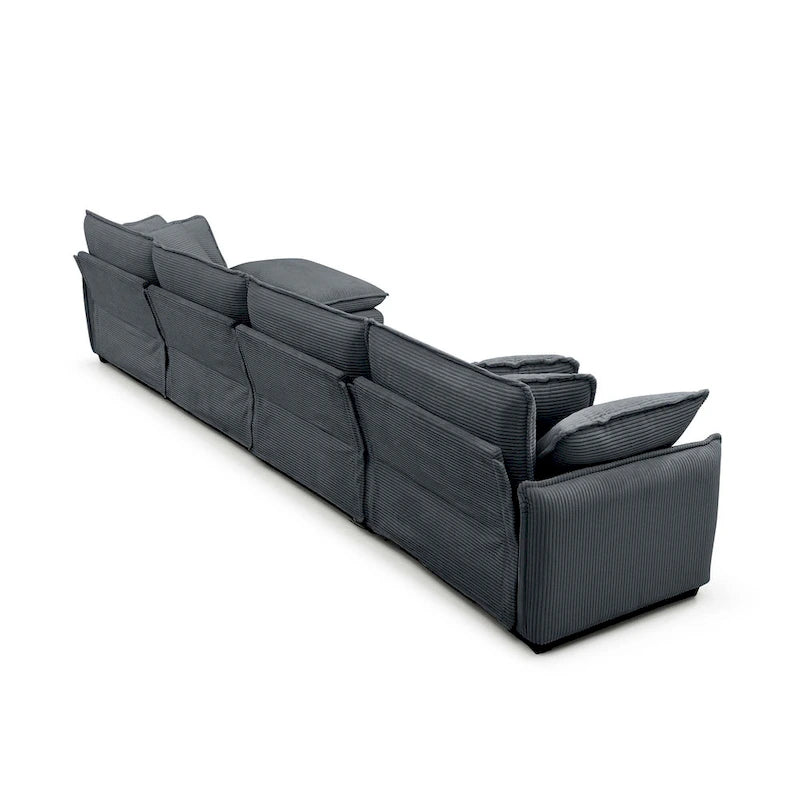 Divano sezionale modulare a U in velluto a coste oversize da 6 pezzi con pouf