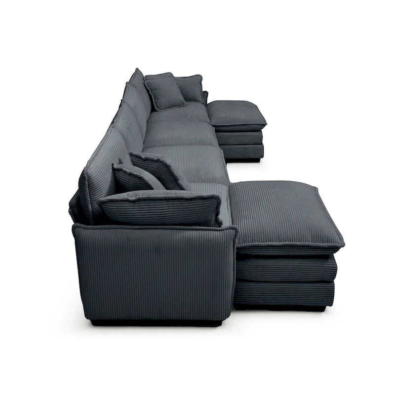 Divano sezionale modulare a U in velluto a coste oversize da 6 pezzi con pouf
