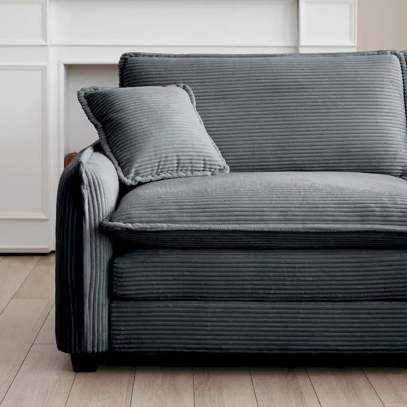 Divano sezionale modulare a U in velluto a coste oversize da 6 pezzi con pouf