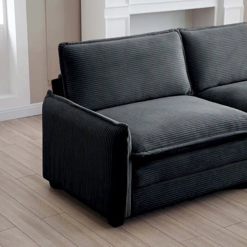 Divano sezionale modulare a U in velluto a coste oversize da 6 pezzi con pouf