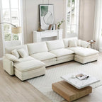 Divano sezionale modulare a U in velluto a coste oversize da 6 pezzi con pouf
