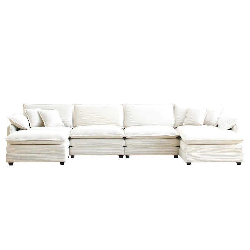 Divano sezionale modulare a U in velluto a coste oversize da 6 pezzi con pouf