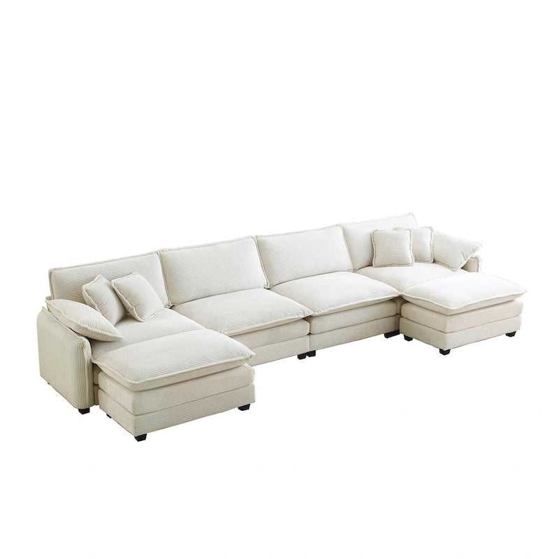 Divano sezionale modulare a U in velluto a coste oversize da 6 pezzi con pouf