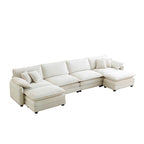 Divano sezionale modulare a U in velluto a coste oversize da 6 pezzi con pouf