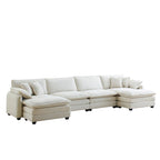 Divano sezionale modulare a U in velluto a coste oversize da 6 pezzi con pouf