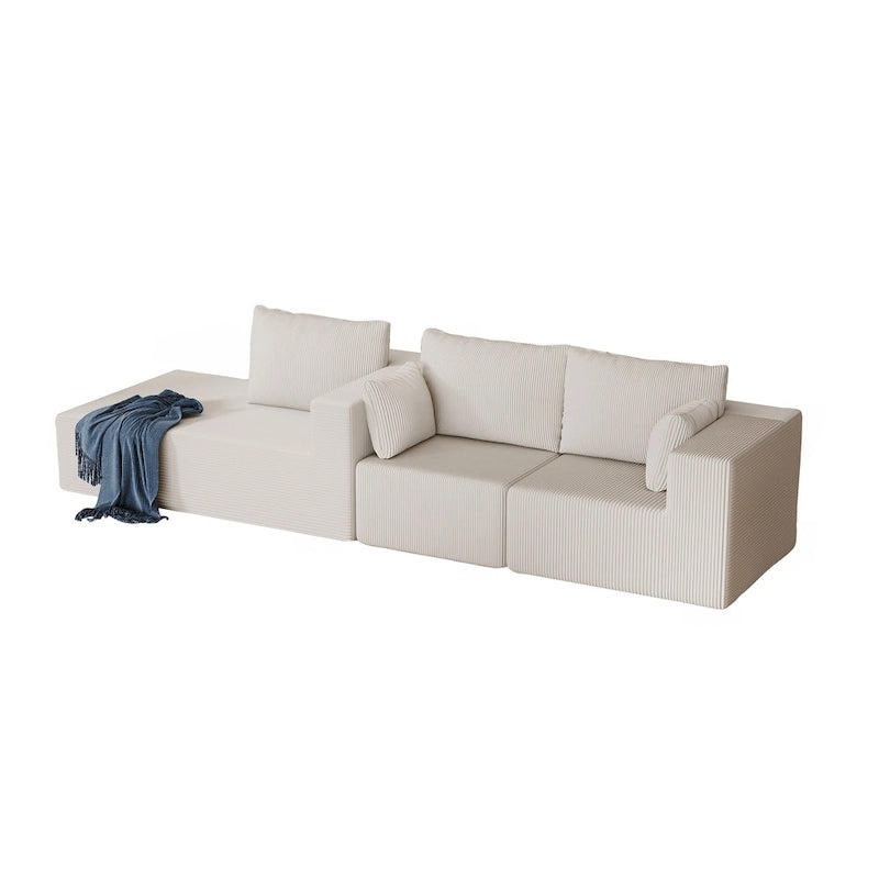 Divano modulare a L in velluto a coste Cloud da 275 cm con chaise longue
