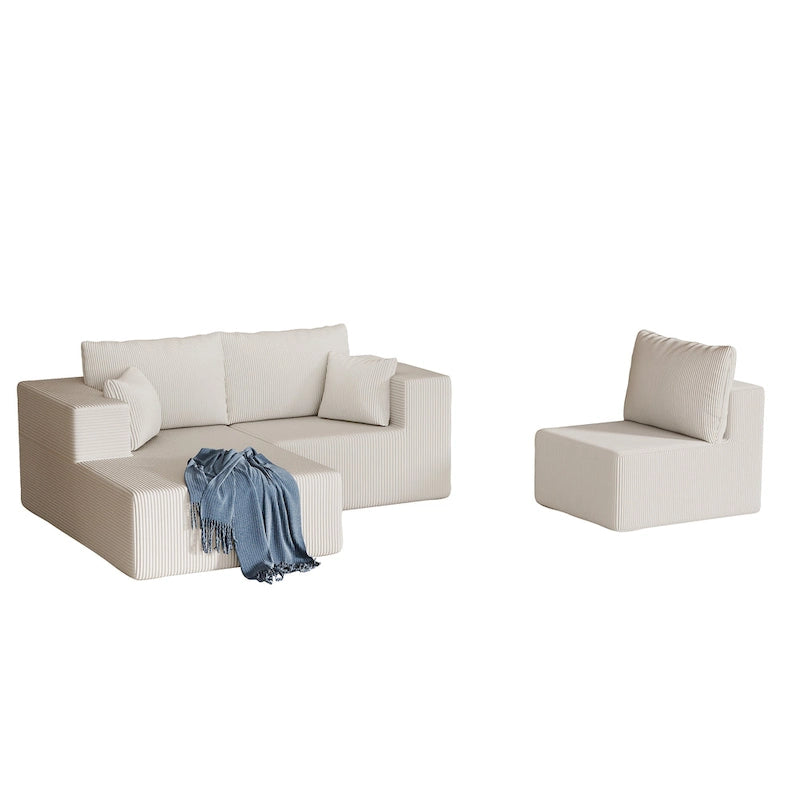 Divano modulare a L in velluto a coste Cloud da 275 cm con chaise longue
