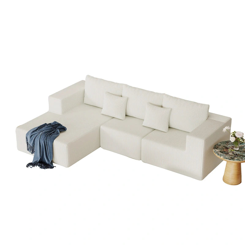 Divano modulare a L in velluto a coste Cloud da 275 cm con chaise longue