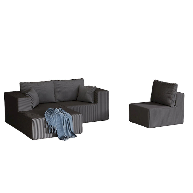 Divano modulare a L in velluto a coste Cloud da 275 cm con chaise longue