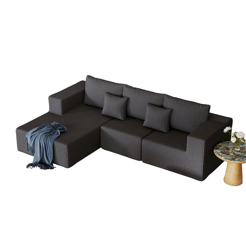 Divano modulare a L in velluto a coste Cloud da 275 cm con chaise longue