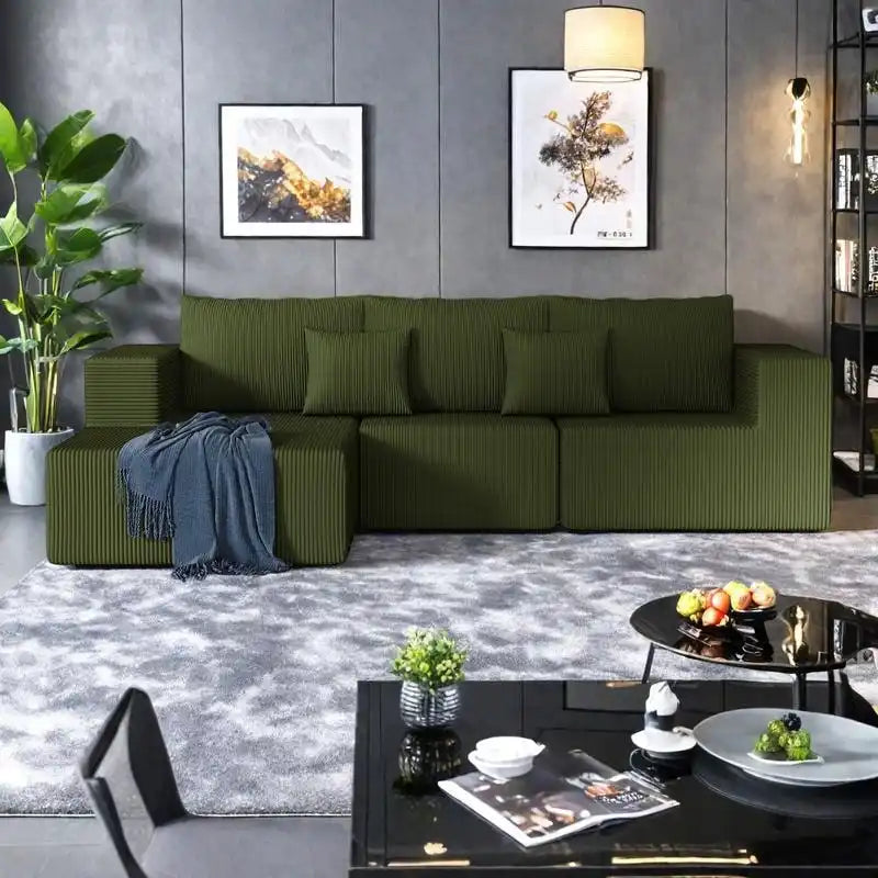 Divano modulare a L in velluto a coste Cloud da 275 cm con chaise longue