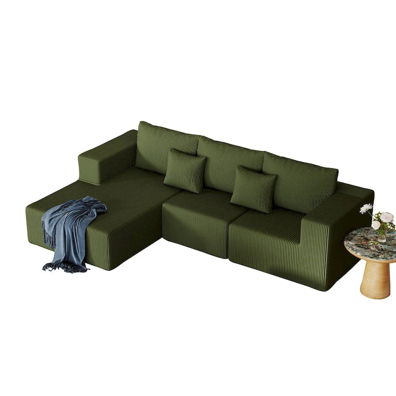 Divano modulare a L in velluto a coste Cloud da 275 cm con chaise longue