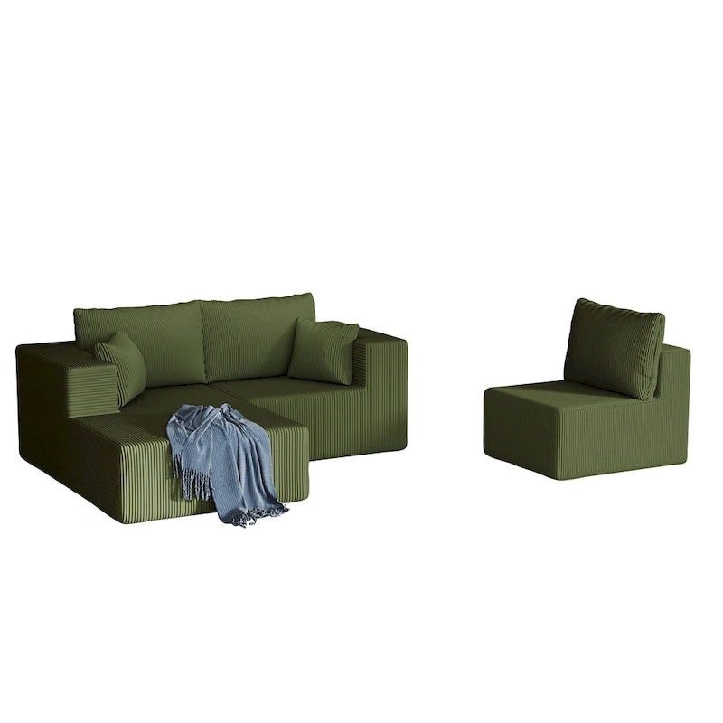 Divano modulare a L in velluto a coste Cloud da 275 cm con chaise longue