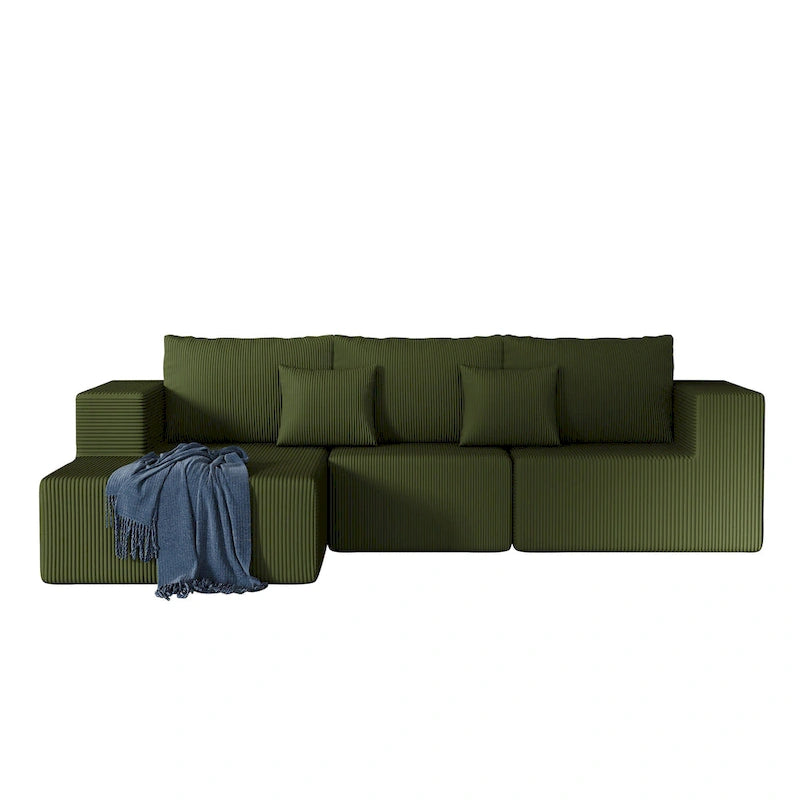 Divano modulare a L in velluto a coste Cloud da 275 cm con chaise longue