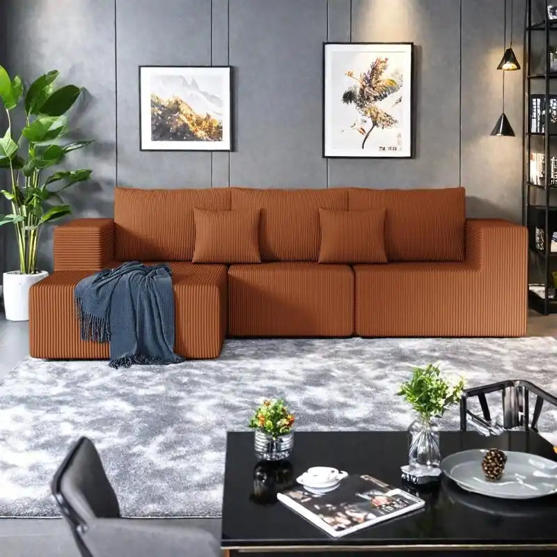 Divano modulare a L in velluto a coste Cloud da 275 cm con chaise longue