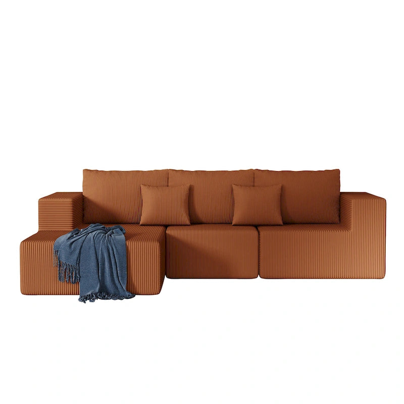 Divano modulare a L in velluto a coste Cloud da 275 cm con chaise longue