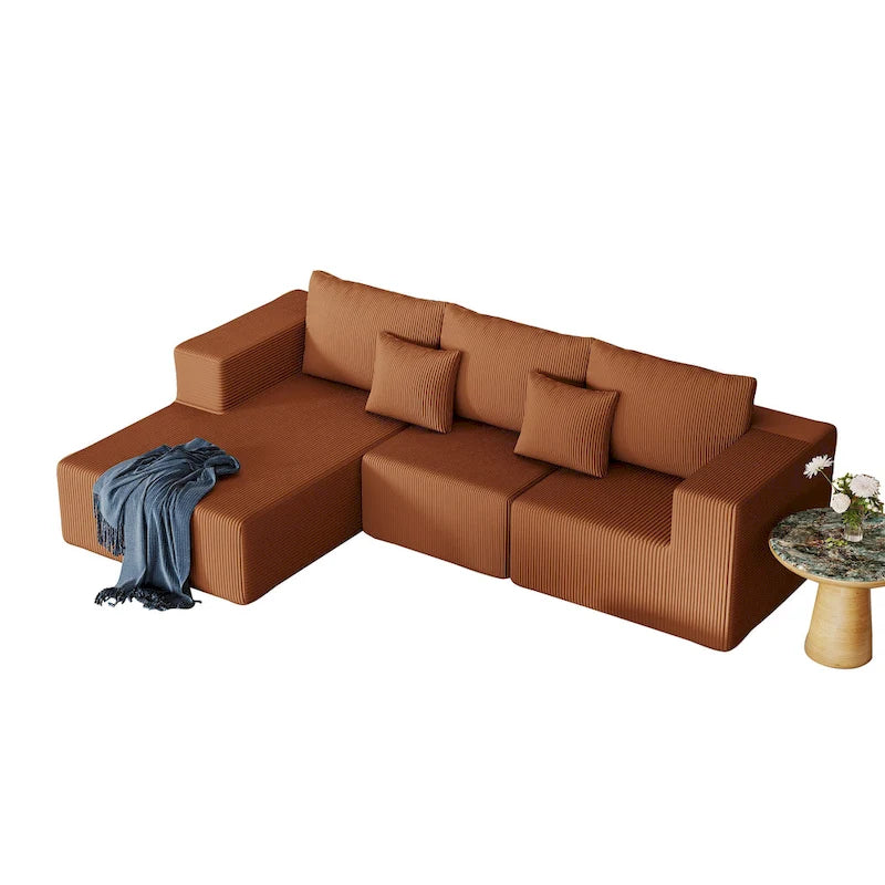 Divano modulare a L in velluto a coste Cloud da 275 cm con chaise longue