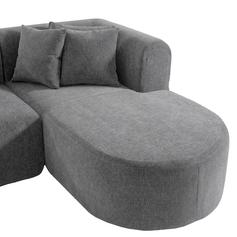 Divano angolare a 4 posti in poliestere 107.5 con design curvo e cuciture larghe
