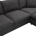 Canapé d'angle en polyester en forme de L de 255 cm avec canapé convertible 4 places, pouf et coussins à ressorts ensachés (capacité de 136 kg)