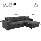 Canapé d'angle en polyester en forme de L de 255 cm avec canapé convertible 4 places, pouf et coussins à ressorts ensachés (capacité de 136 kg)