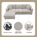 Canapé d'angle en polyester en forme de L de 255 cm avec canapé convertible 4 places, pouf et coussins à ressorts ensachés (capacité de 136 kg)