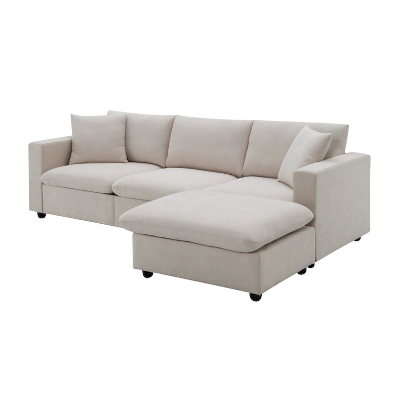 Canapé d'angle en polyester en forme de L de 255 cm avec canapé convertible 4 places, pouf et coussins à ressorts ensachés (capacité de 136 kg)