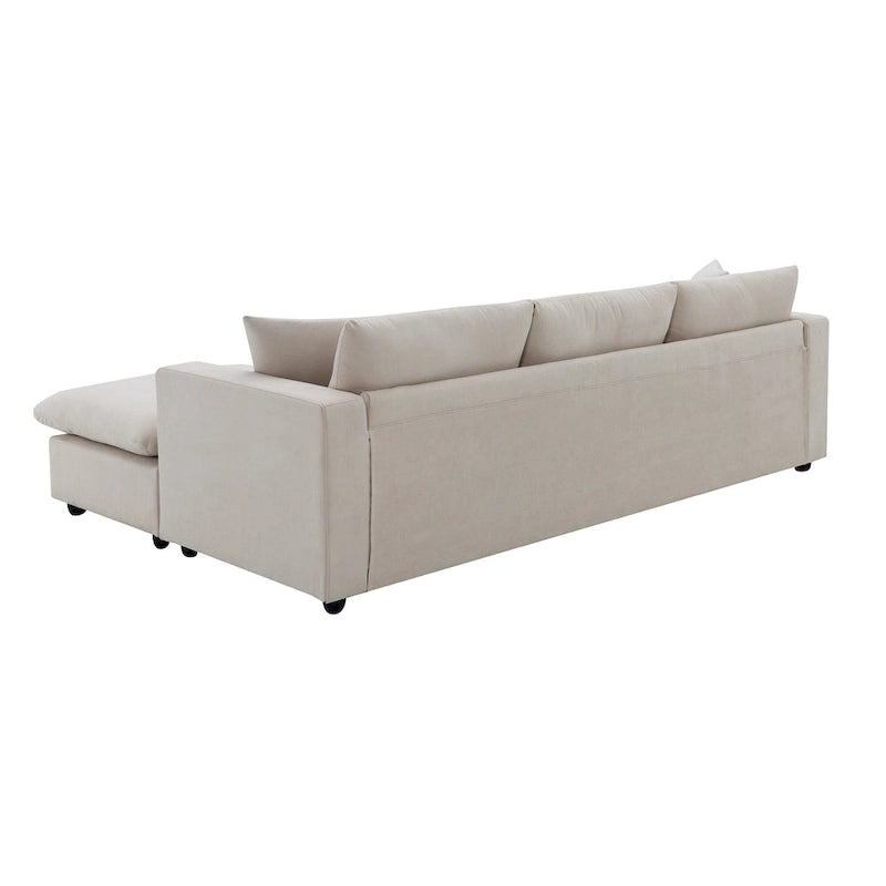 Canapé d'angle en polyester en forme de L de 255 cm avec canapé convertible 4 places, pouf et coussins à ressorts ensachés (capacité de 136 kg)