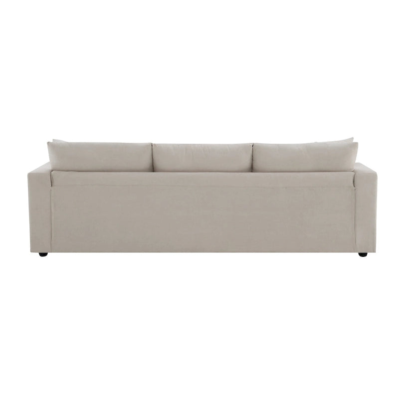 Canapé d'angle en polyester en forme de L de 255 cm avec canapé convertible 4 places, pouf et coussins à ressorts ensachés (capacité de 136 kg)
