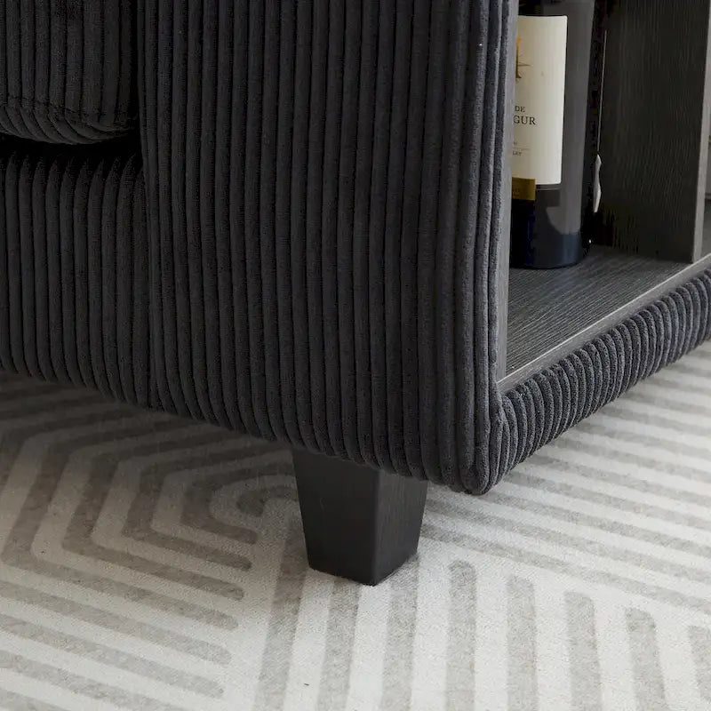 102.75 Canapé sectionnel modulable en velours côtelé en forme de L avec rangement et porte-gobelet