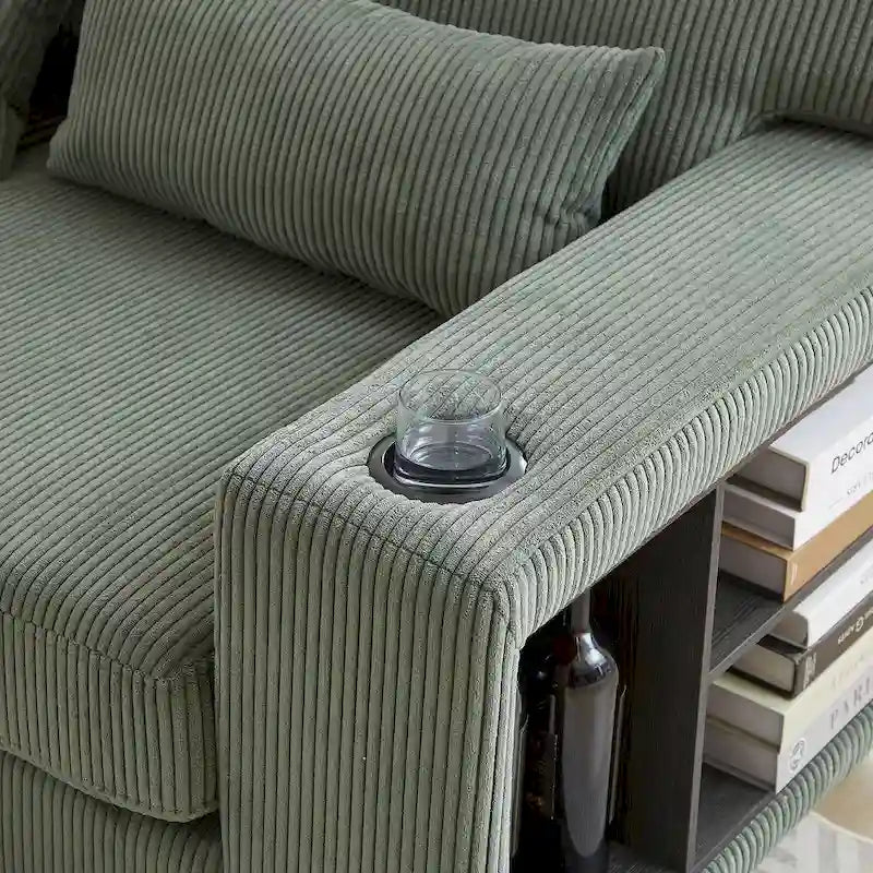 102.75 Canapé sectionnel modulable en velours côtelé en forme de L avec rangement et porte-gobelet
