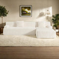 Divano componibile a L con penisola, 3 posti, modello "Faux Fur Cloud 110", con due cuscini decorativi inclusi